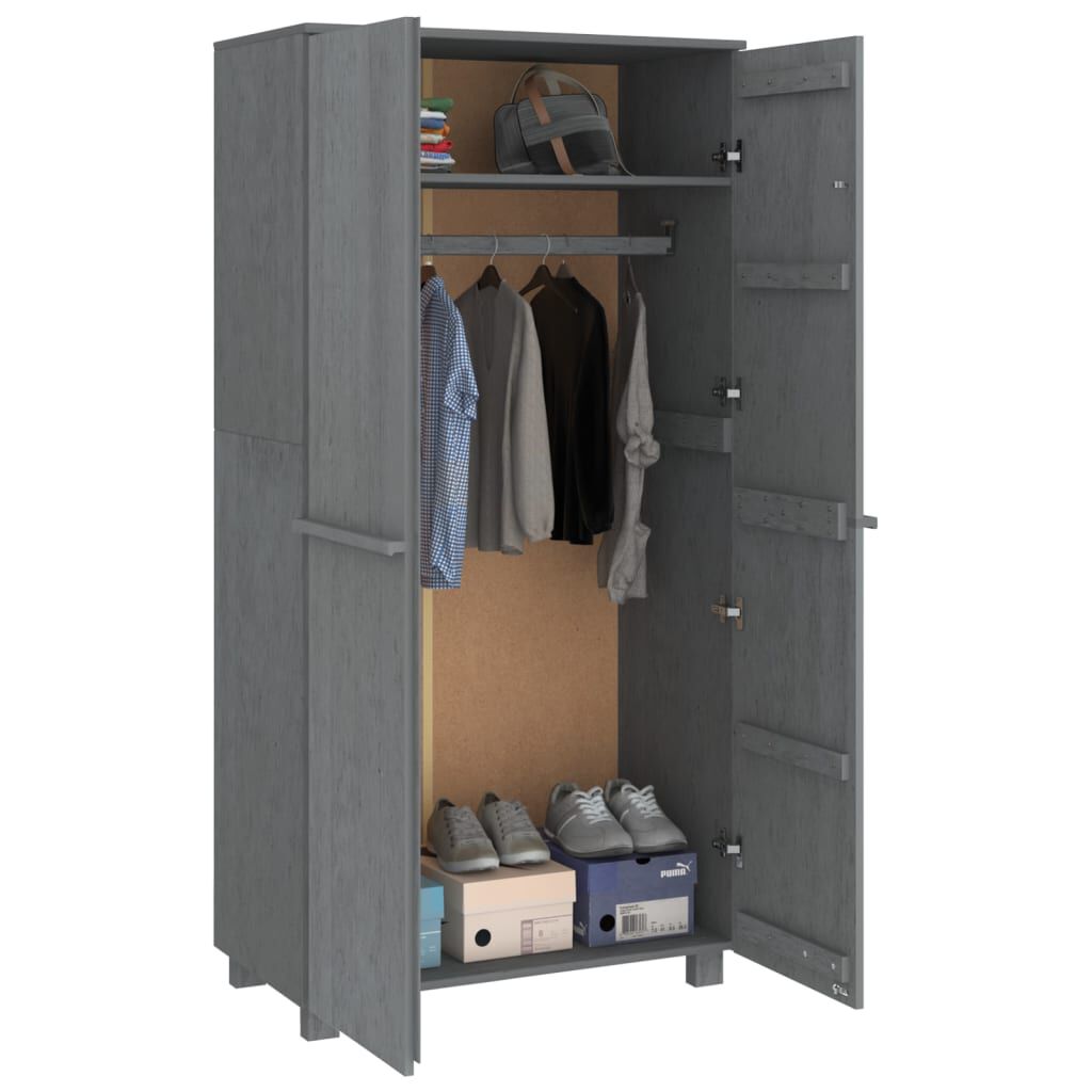 vidaXL Ντουλάπα HAMAR Σκ. Γκρι 89 x 50 x 180 εκ. από Μασίφ Ξύλο Πεύκου