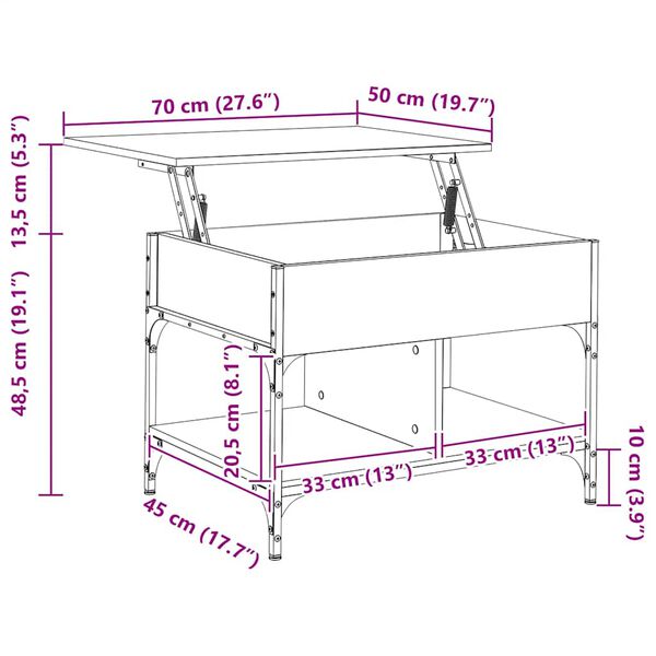 vidaXL Τραπεζάκι Σαλονιού Μαύρο 70 x 50 x 50 εκ. Επεξ. Ξύλο/Μέταλλο