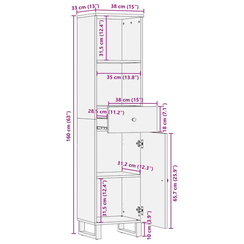 vidaXL Ντουλάπι Μπάνιου 38 x 33 x 160 εκ. από Μασίφ Ανακυκλωμένο Ξύλο
