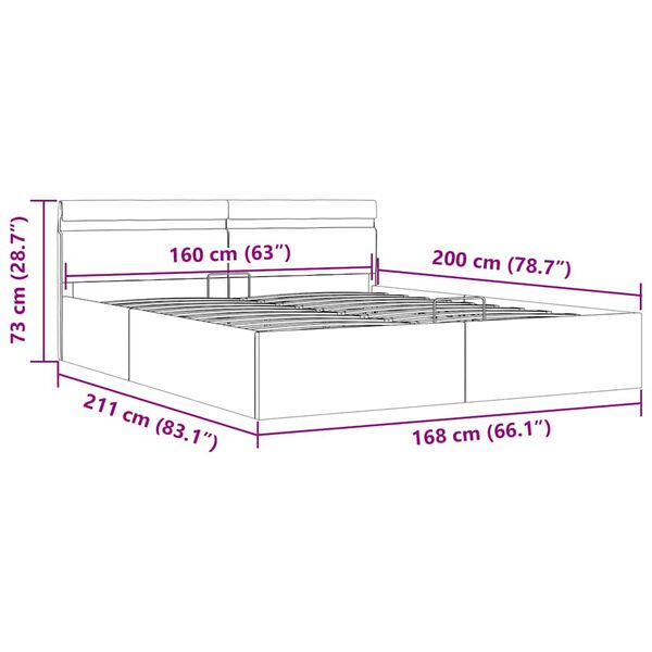 vidaXL Πλαίσιο Κρεβατιού με Αποθ. Χώρο/LED Αν. Γκρι 160x200 εκ. Ύφασμα
