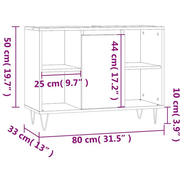 vidaXL Ντουλάπι Μπάνιου Καφέ Δρυς 80 x 33 x 60 εκ. Επεξεργασμένο Ξύλο