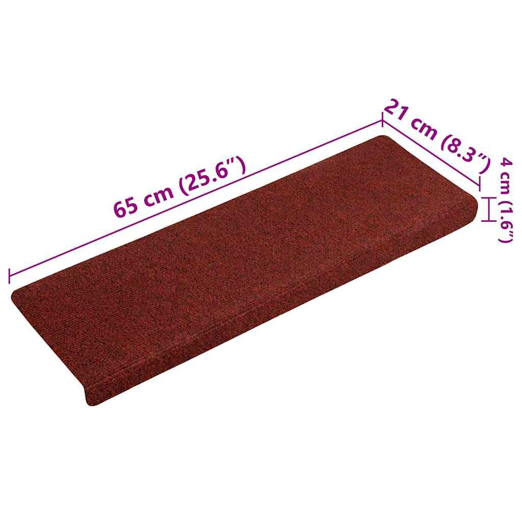 vidaXL Πατάκια Σκάλας 15 τεμ. Κόκκινα 65x21x4 εκ. Βελονιασμένο Ύφασμα