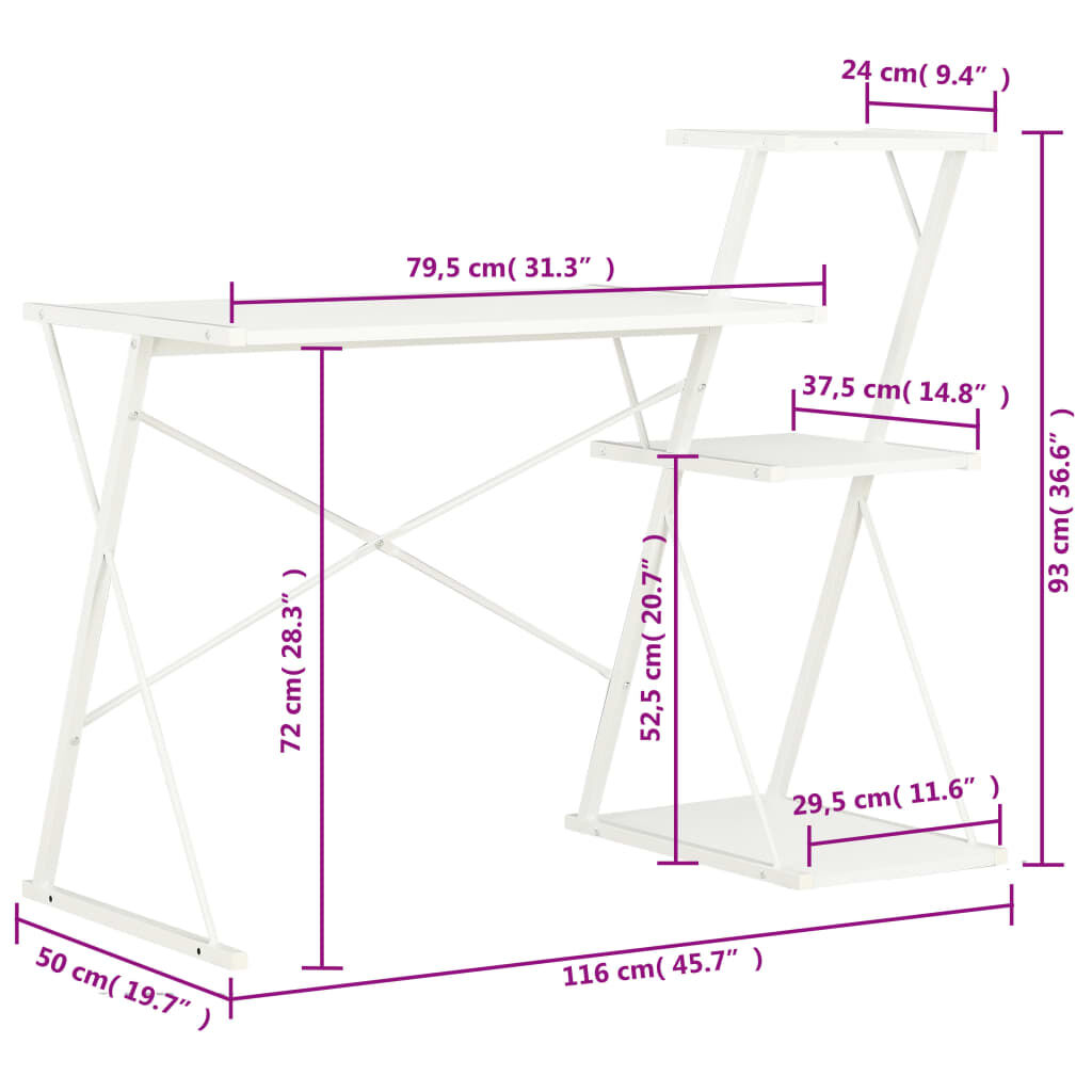 vidaXL Γραφείο με Ράφια Λευκό 116 x 50 x 93 εκ.