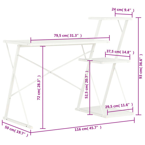 vidaXL Γραφείο με Ράφια Λευκό 116 x 50 x 93 εκ.