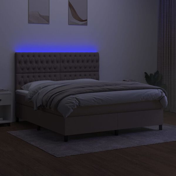 vidaXL &Kappa;&rho;&epsilon;&beta;ά&tau;&iota; Boxspring &mu;&epsilon; &Sigma;&tau;&rho;ώ&mu;&alpha; & LED Taupe 160x200 &epsilon;&kappa;. &Upsilon;&phi;&alpha;&sigma;&mu;ά&tau;&iota;&nu;&omicron;