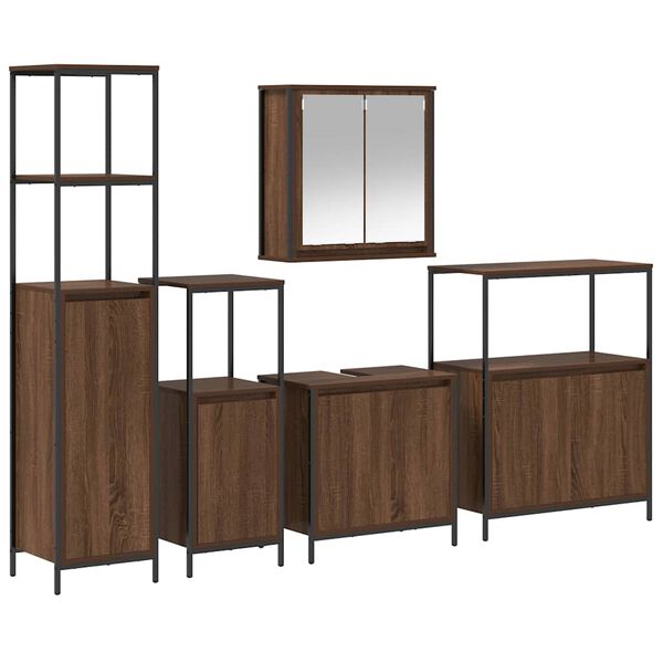 vidaXL Σετ Επίπλων Μπάνιου 5 pcs Καφέ δρυς και Μαύρο 36 x 35 x 165 εκ