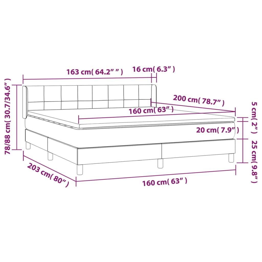 vidaXL Κρεβάτι Boxspring με Στρώμα Ροζ 160x200 εκ. Βελούδινο