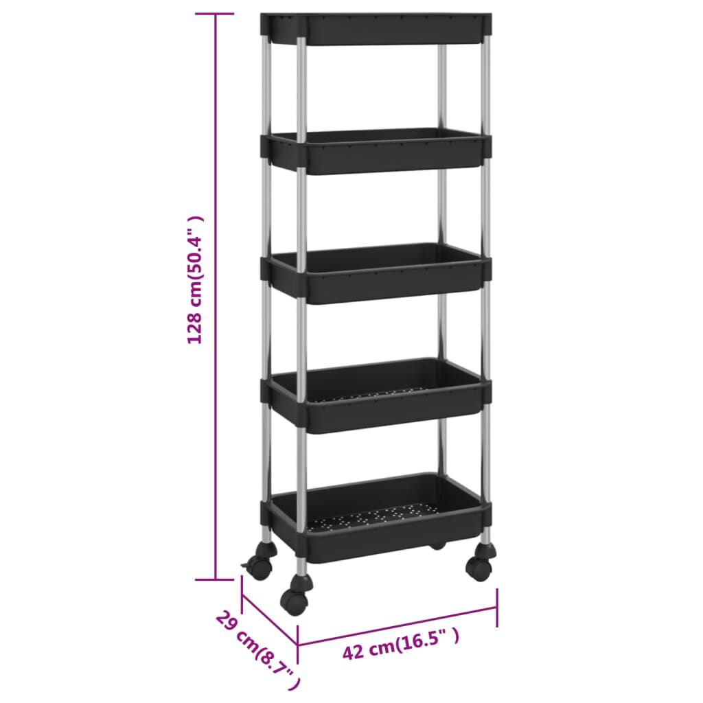 vidaXL Τρόλεϊ Κουζίνας 5 Επιπέδων Μαύρο 42 x 29 x 128 εκ. Σίδερο/ABS