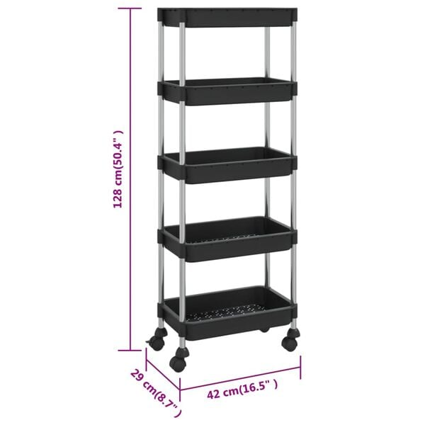 vidaXL Τρόλεϊ Κουζίνας 5 Επιπέδων Μαύρο 42 x 29 x 128 εκ. Σίδερο/ABS