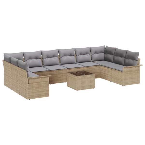 vidaXL Σετ Καναπέ Κήπου με μαξιλάρι 11 pcs Μαύρο Πολυ ράταν