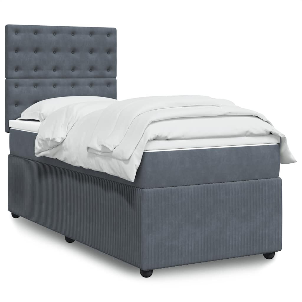 vidaXL Κρεβάτι Boxspring με Στρώμα Σκούρο Γκρι 80x200 εκ. Βελούδινο