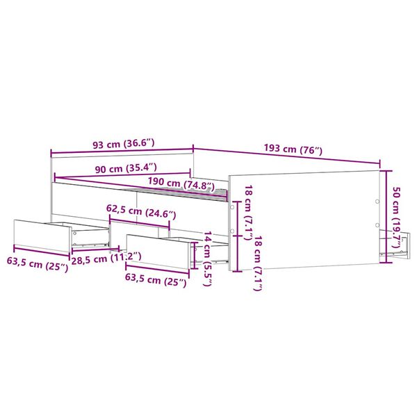 vidaXL Πλαίσιο κρεβατιού χωρίς στρώμα 90x190 εκ. Επεξεργασμένο Ξύλο