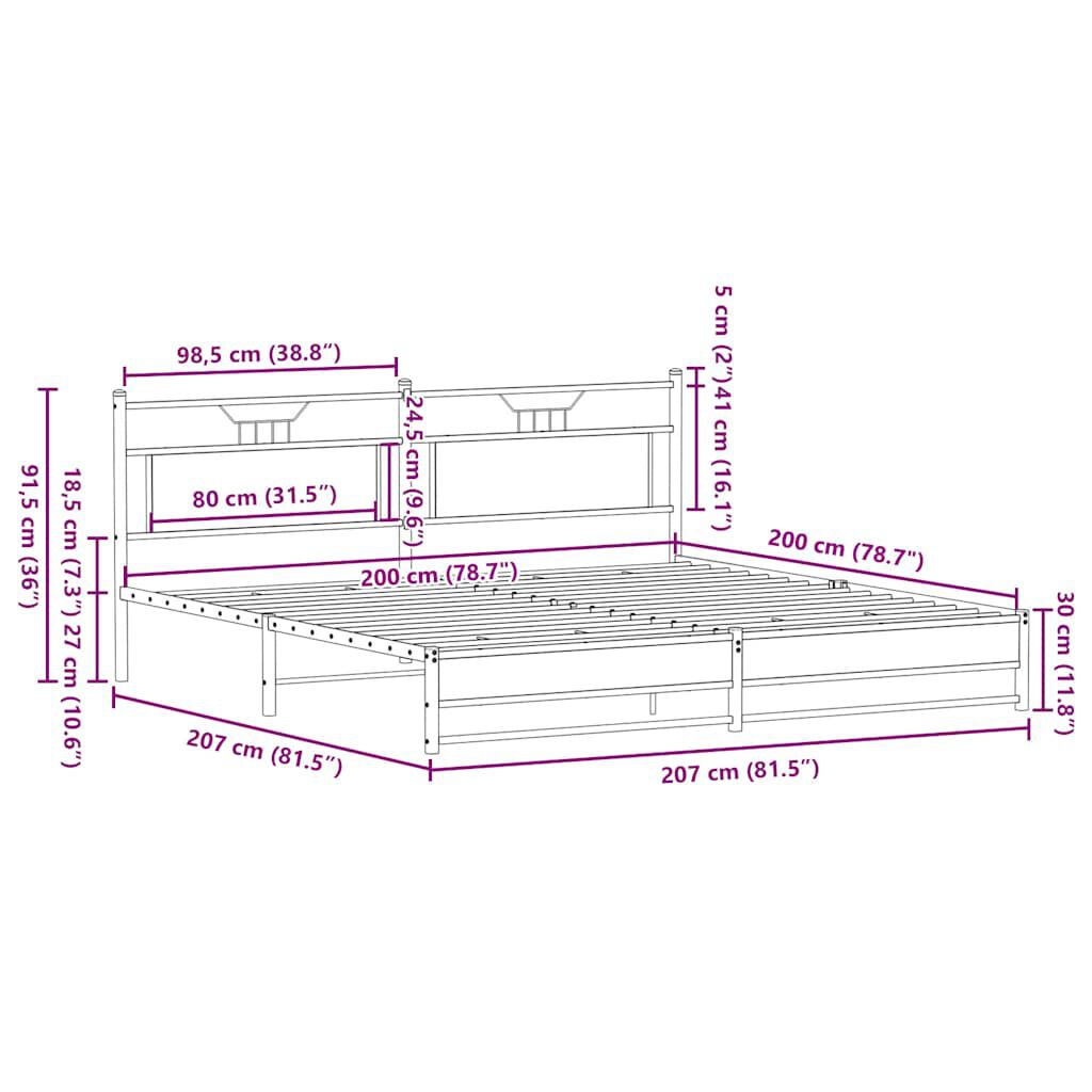 vidaXL Σκελετός Κρεβ. Χωρίς Στρώμα Καφέ Δρυς 200x200 εκ. Μεταλλικό