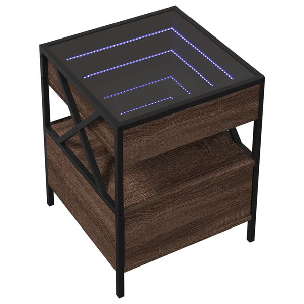 vidaXL Κομοδίνο Άπειρο Φως LED Καφέ Δρυς 40x40x51 εκ.
