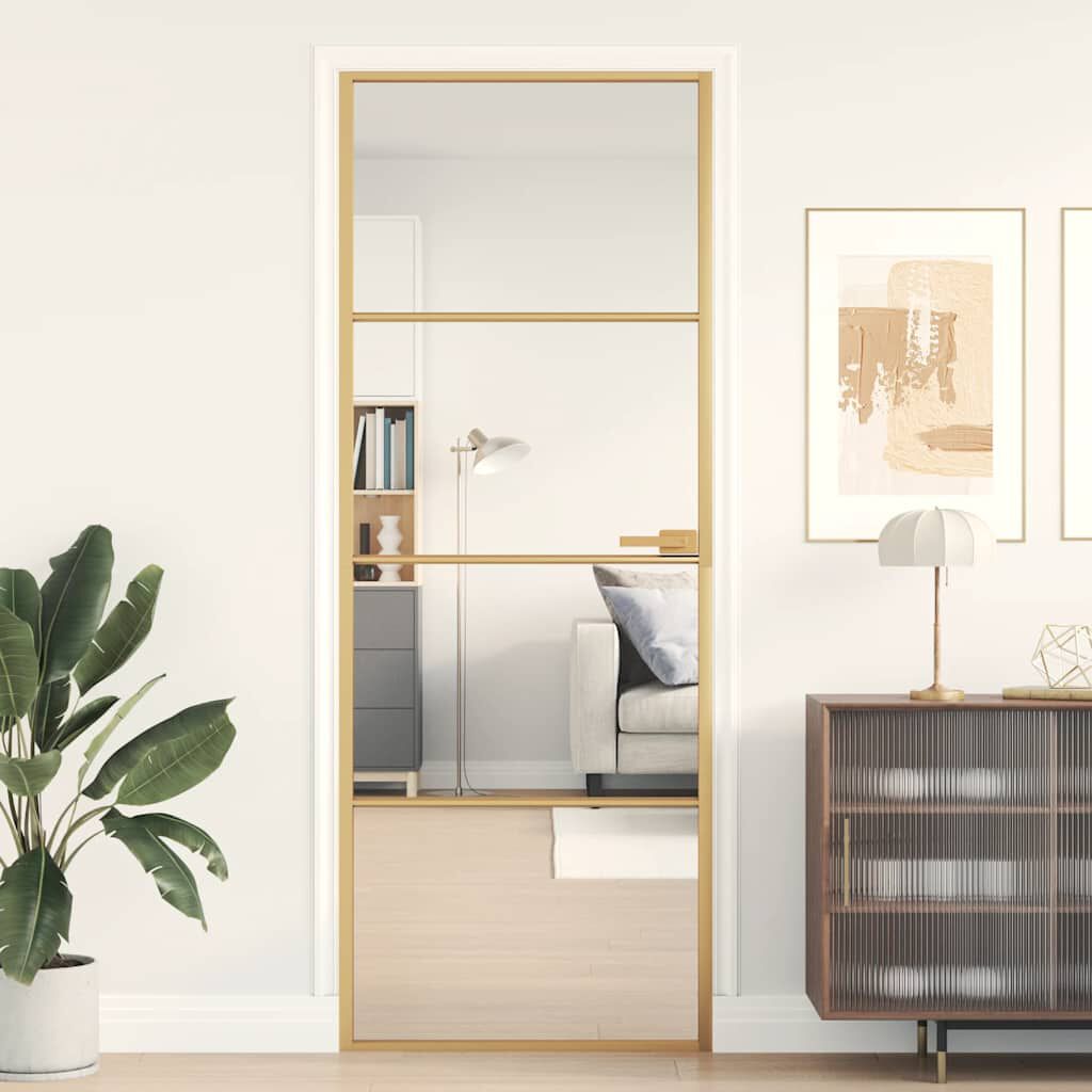 vidaXL Εσωτερική Πόρτα Χρυσή 76 x 201,5 εκ. Ψημένο Γυαλί & Αλουμίνιο