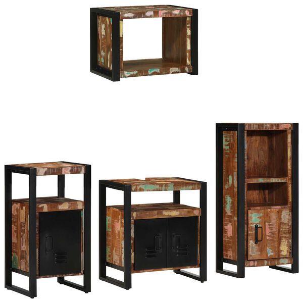 vidaXL Σετ Επίπλων Μπάνιου 4 pcs Πολύχρωμο Στερεό ανακτημένο ξύλο