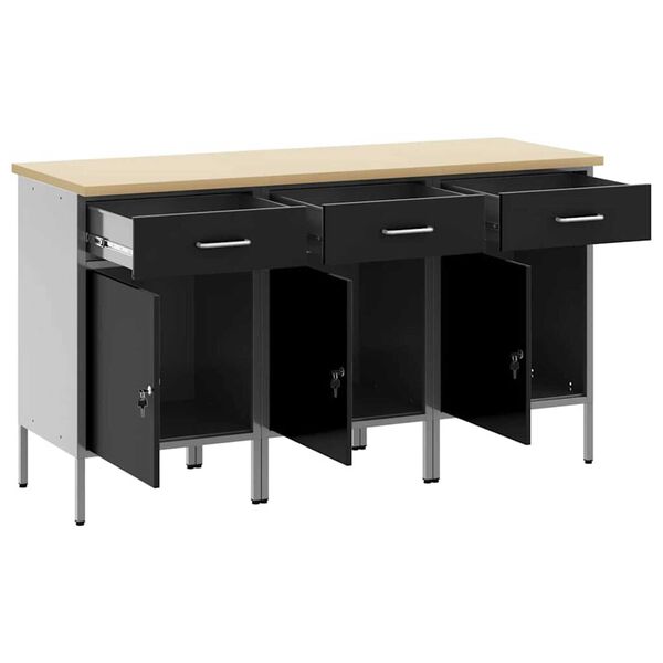 vidaXL Ντουλάπα Εργασίας 3 pcs Μαύρο και Γκρι 150 x 55 x 85 εκ