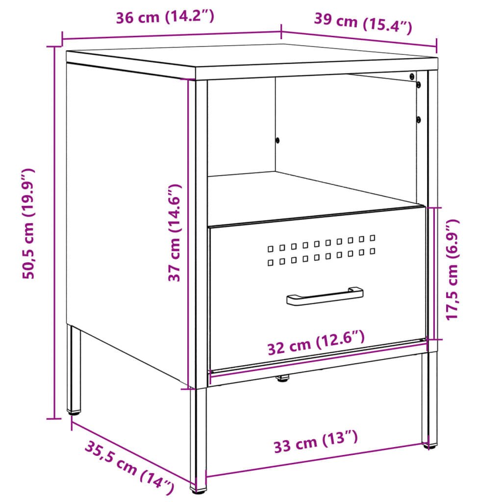 vidaXL Κομοδίνο Ροζ 36x39x50,5 εκ. από Χάλυβα