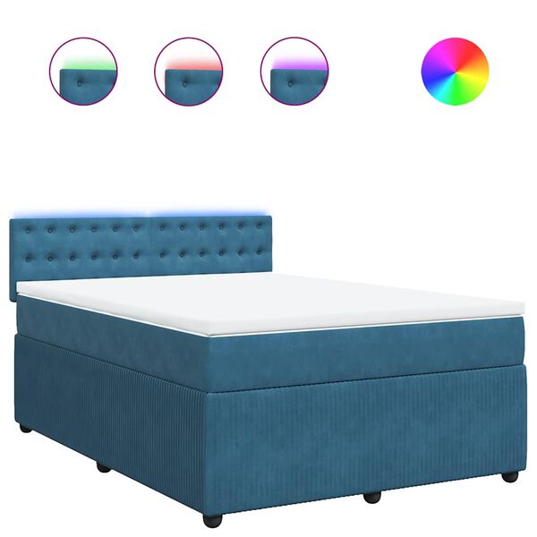 vidaXL Κρεβάτι Boxspring με Στρώμα Μπλε 140x200 εκ. Βελούδινο
