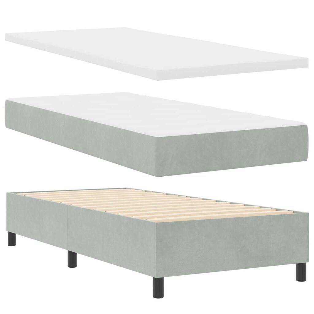 Κρεβάτι Box Spring με Ματράκι Γκρίζο Ανοιχτό 80x200 εκ. Βελούδινο