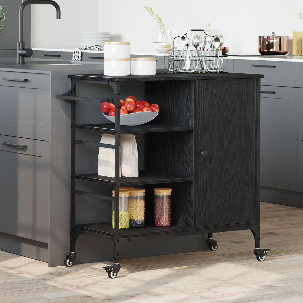vidaXL Τρενάκι Κουζίνας Μαύρο Δρυς 87.5x38.5x84.5 cm Επεξεργασμένο Ξύλο