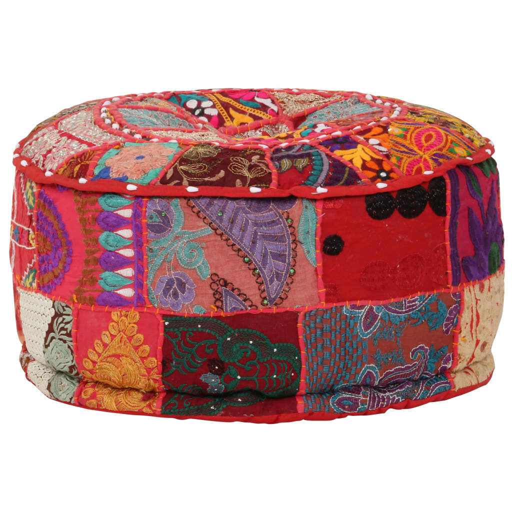 vidaXL Πουφ Patchwork Στρογγυλό Χειροποίητο Κόκκινο 40x20 εκ. Βαμβάκι
