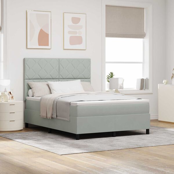 Κρεβάτι με Στρώμα & LED Light Grey 140x190 cm Βελούδο