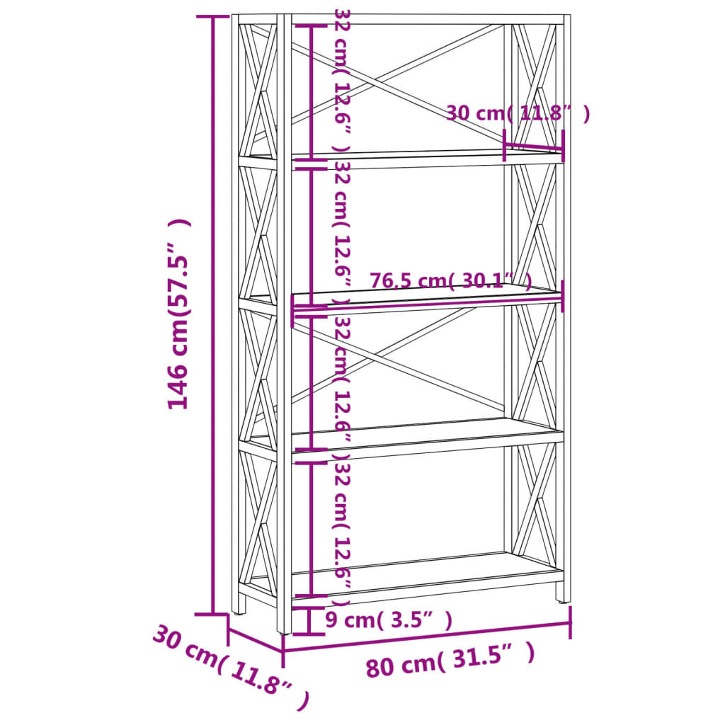 vidaXL Ραφιέρα 5 Επιπέδων 80 x 30 x 146 εκ. από Μασίφ Ξύλο Δρυός