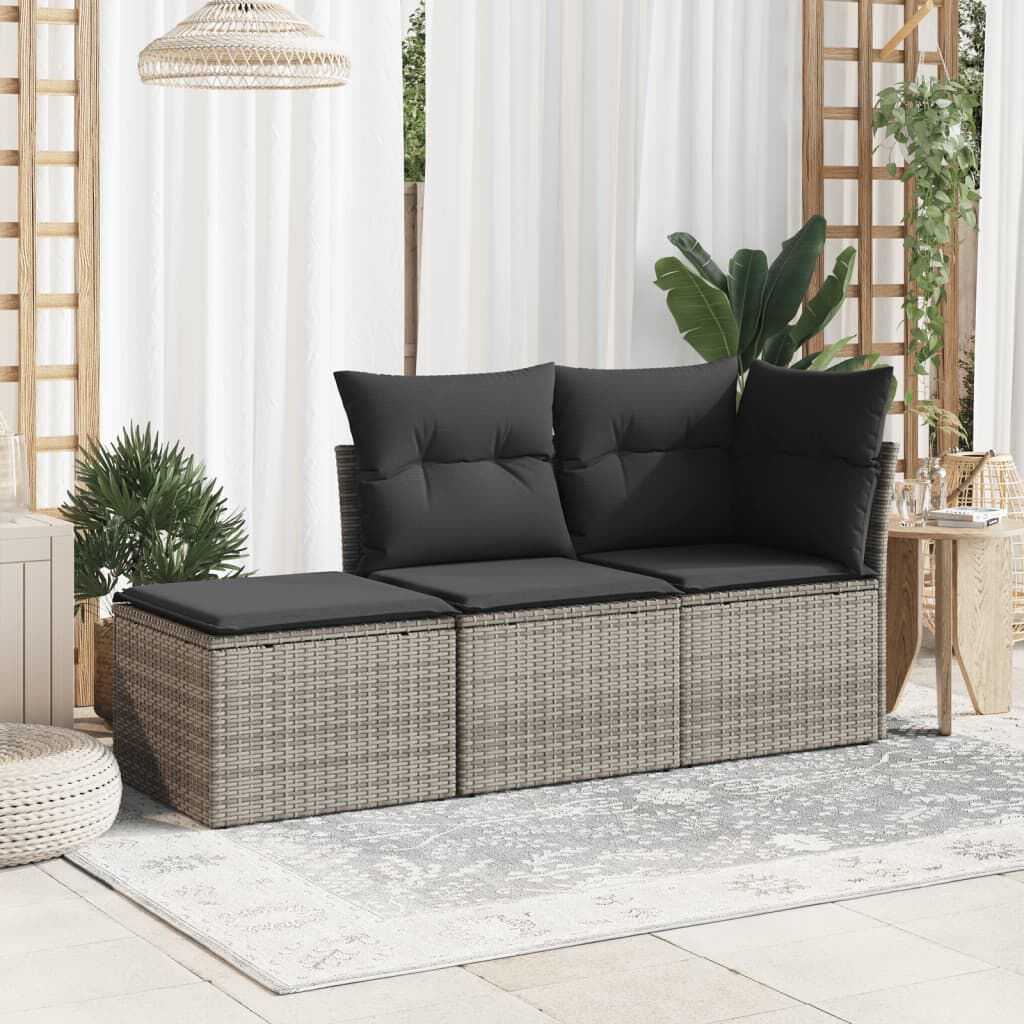 vidaXL Υποπόδιο Κήπου Γκρι 55x55x37 εκ. Συνθετικό Ρατάν με Μαξιλάρι