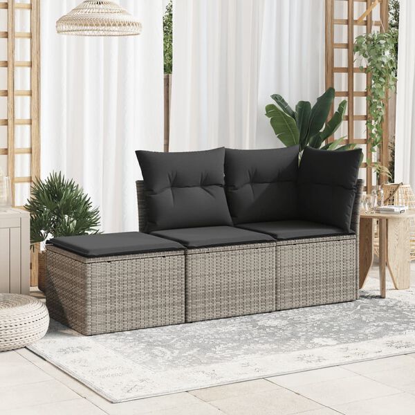 vidaXL Υποπόδιο Κήπου Γκρι 55x55x37 εκ. Συνθετικό Ρατάν με Μαξιλάρι
