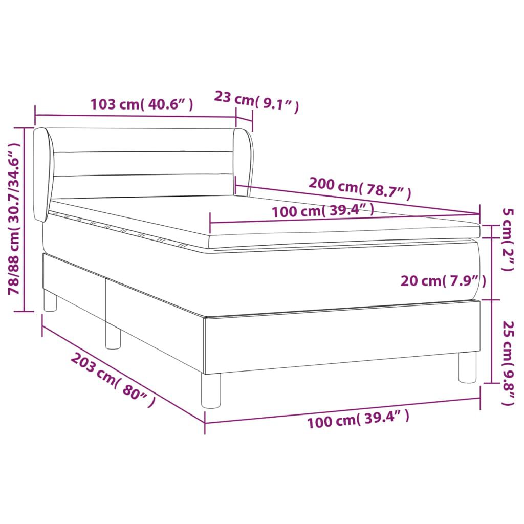 vidaXL Κρεβάτι Boxspring με Στρώμα Taupe 100 x 200 εκ. Υφασμάτινο