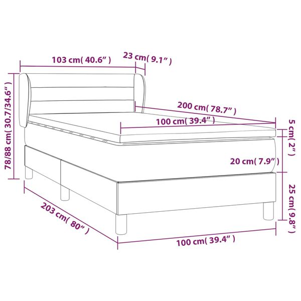 vidaXL Κρεβάτι Boxspring με Στρώμα Taupe 100 x 200 εκ. Υφασμάτινο