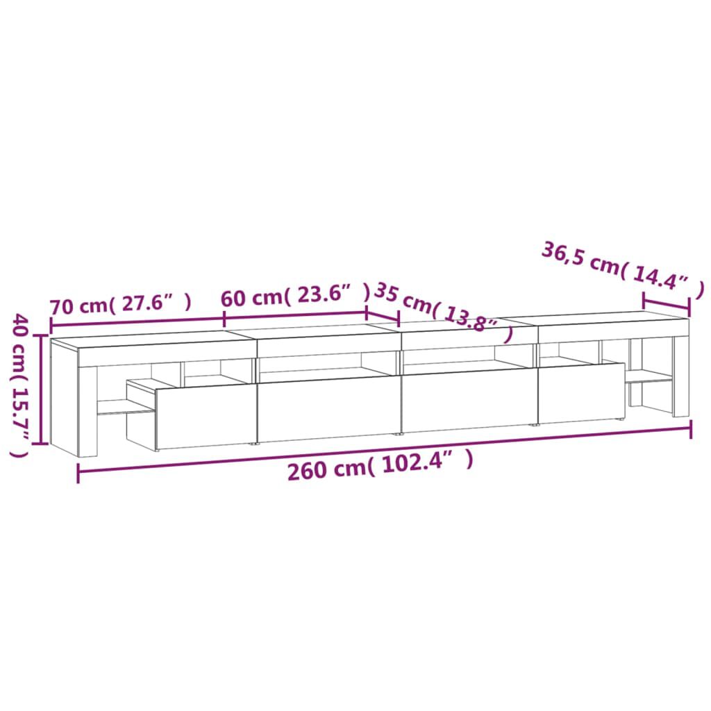 vidaXL Έπιπλο Τηλεόρασης με LED Λευκό 260 x 36,5 x 40 εκ.