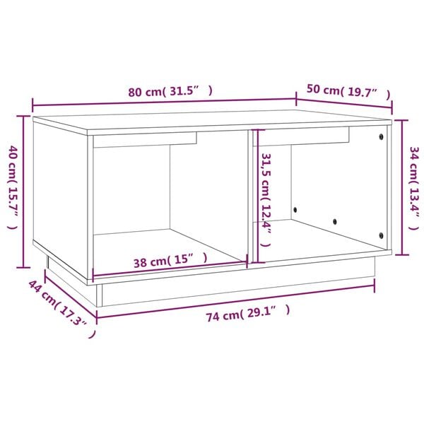 vidaXL Τραπεζάκι Σαλονιού Μαύρο 80x50x40εκ. από Μασίφ Ξύλο Πεύκου