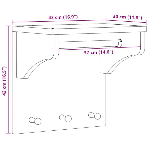 vidaXL Επίτοιχη κρεμάστρα παλτών SANDNES Λευκό 43x30x42 εκ. Πεύκο ξύλο