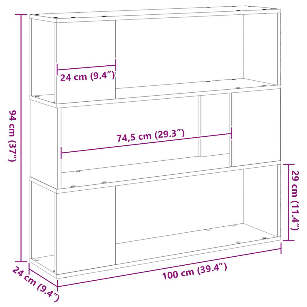 vidaXL Ράφι Βιβλίων Μαύρη Δρυς 100x24x94 εκ Επεξεργασμένο Ξύλο