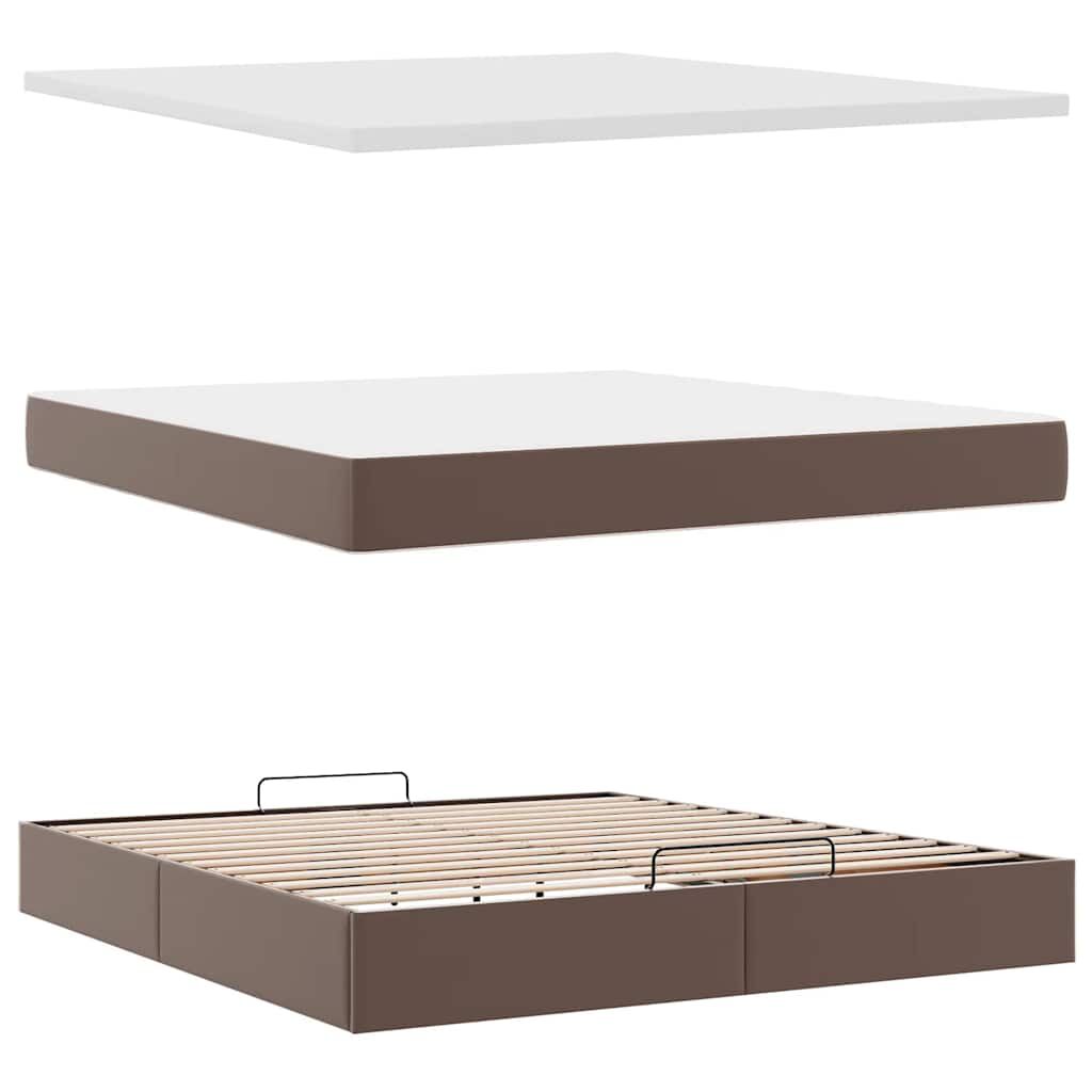 vidaXL Οθωμανικό κρεβάτι με στρώμα καφέ 180x200cm Faux Leather