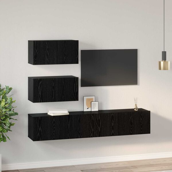 vidaXL Σέτ Ντουλάπας Τηλεόρασης 4 pcs Μαύρη Δρυς 80 x 30 x 30 εκ.