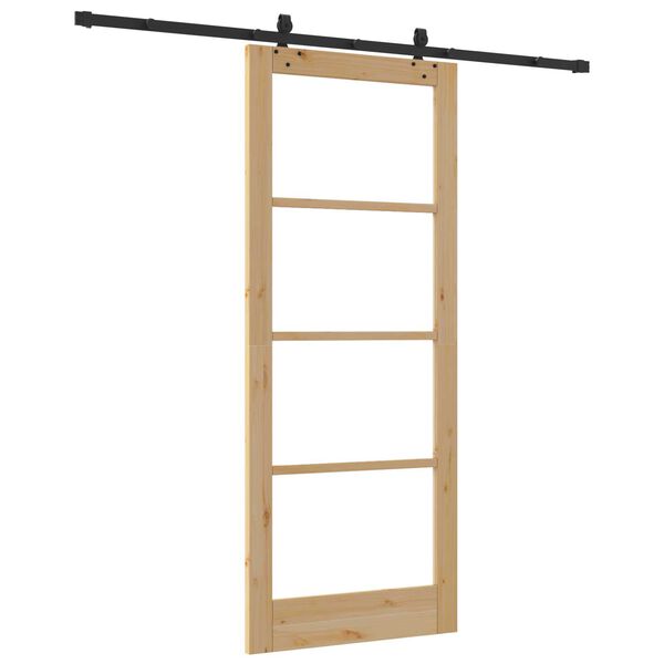 vidaXL Συρόμενη Πόρτα Καφέ 86 x 211 cm Ξύλο και μέταλλο