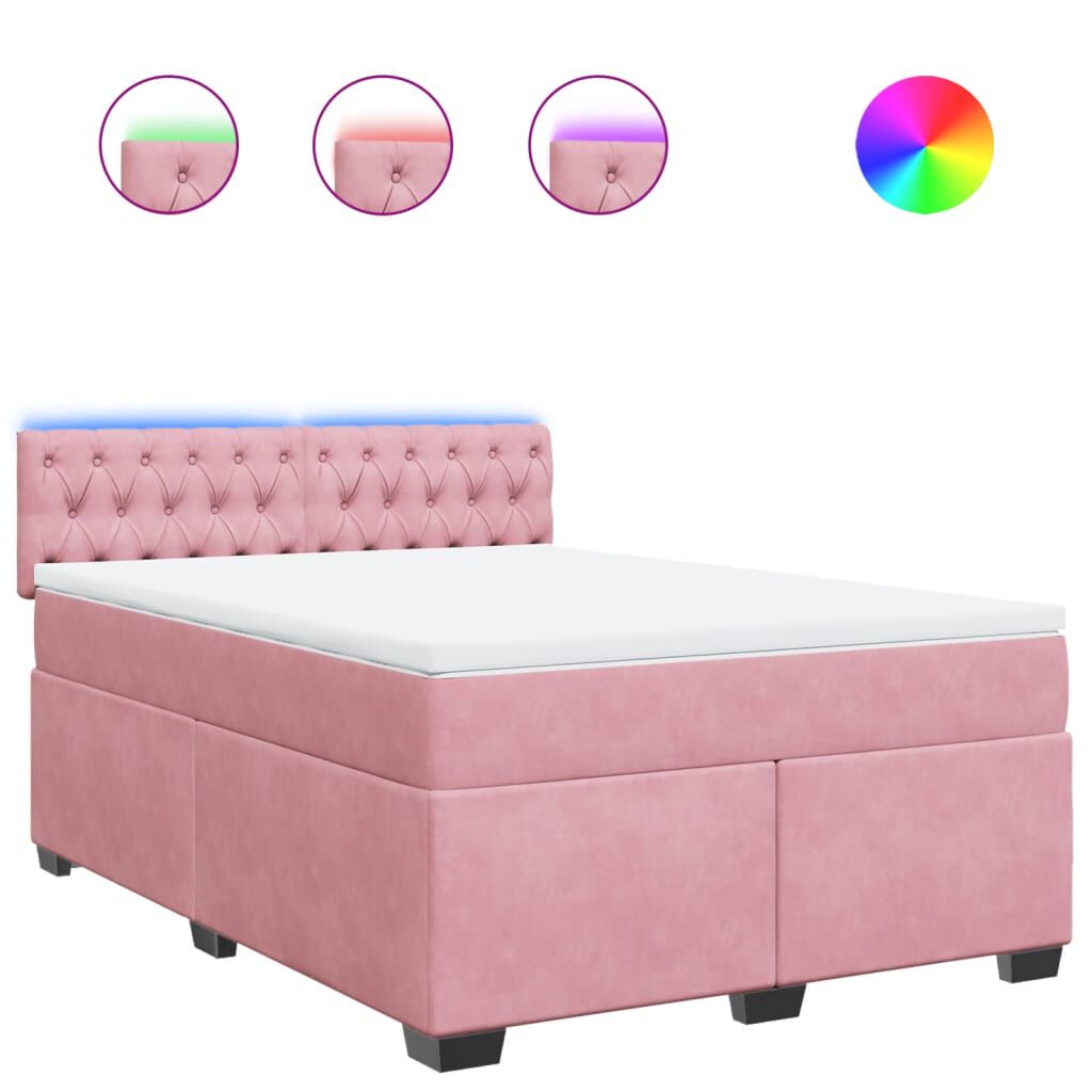 vidaXL Κρεβάτι Boxspring με Στρώμα Ροζ 140x200 εκ. Βελούδινο
