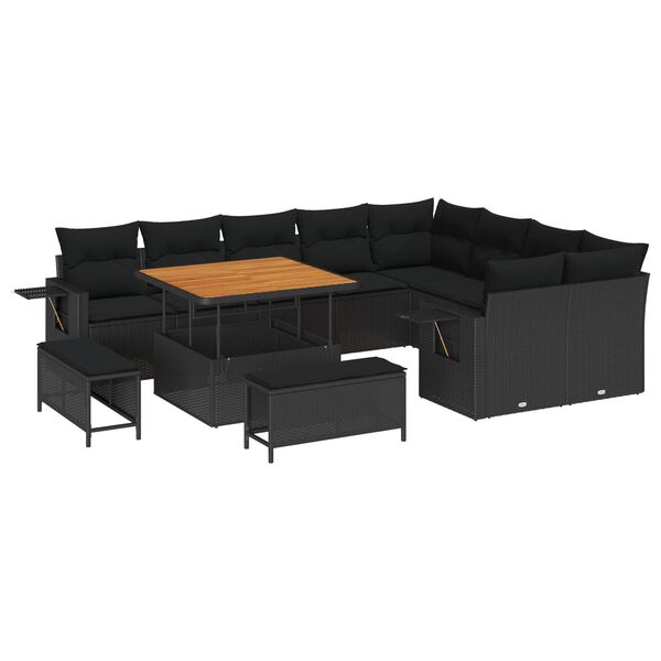 vidaXL Σετ Καναπέ Κήπου με μαξιλάρι 12 pcs Μαύρο 100 x 100 x 71 cm