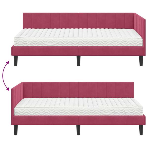 vidaXL Κρεβάτι Γωνίας με στρώμα Μπορντό 90 x 200 cm Βελούδο