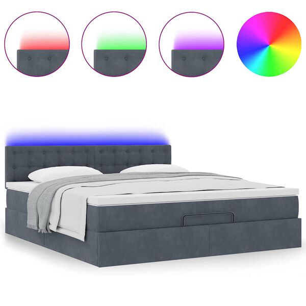 vidaXL Οθωμανικό κρεβάτι με στρώμα & LEDs Σκούρο γκρι 180x200cm Velvet