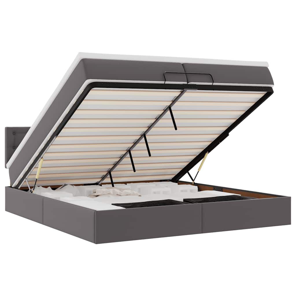 vidaXL Οθωμανικό κρεβάτι με στρώματα & LEDs Γκρι Faux Leather