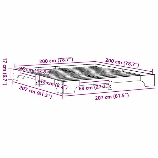 vidaXL Σκελετός Κρεβατιού Καφέ κεριού 207 x 207 x 17 εκ.
