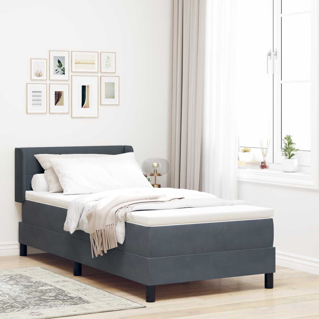 vidaXL Κρεβάτι με Στρώμα Σπαστό Σκούρο Γκρι 90x190 εκ. Βελούδο