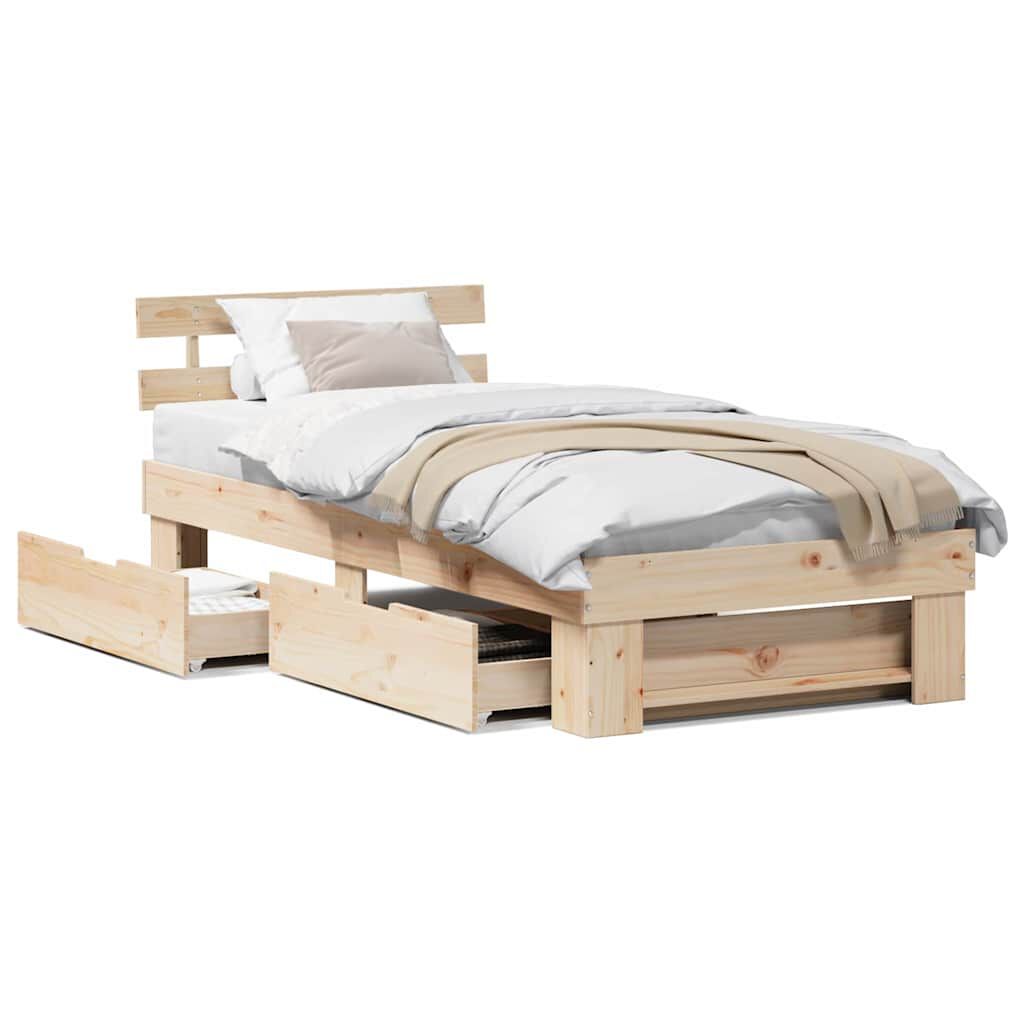 vidaXL Σκελετός Κρεβατιού Καφέ 90 x 190 cm Μασίφ ξύλο πεύκου