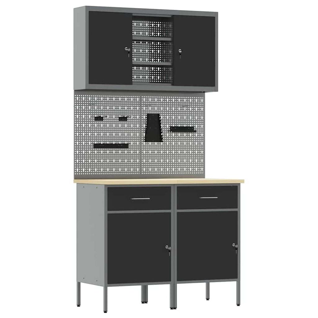 vidaXL Πάγκος εργασίας με συρτάρι 8 pcs Γκρι 100 x 55 x 200 εκ Ατσάλι
