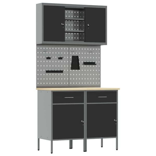 vidaXL Πάγκος εργασίας με συρτάρι 8 pcs Γκρι 100 x 55 x 200 εκ Ατσάλι