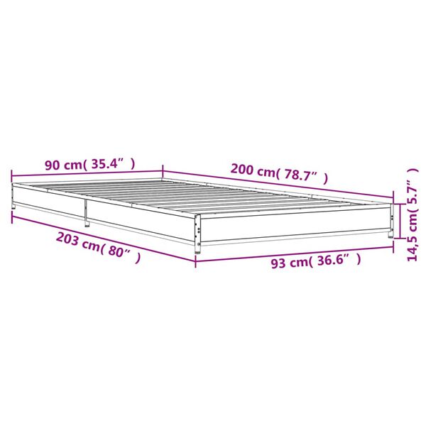 vidaXL Πλαίσιο Κρεβατιού Καπνιστή Δρυς 90x200 εκ. Επεξ. Ξύλο & Μέταλλο